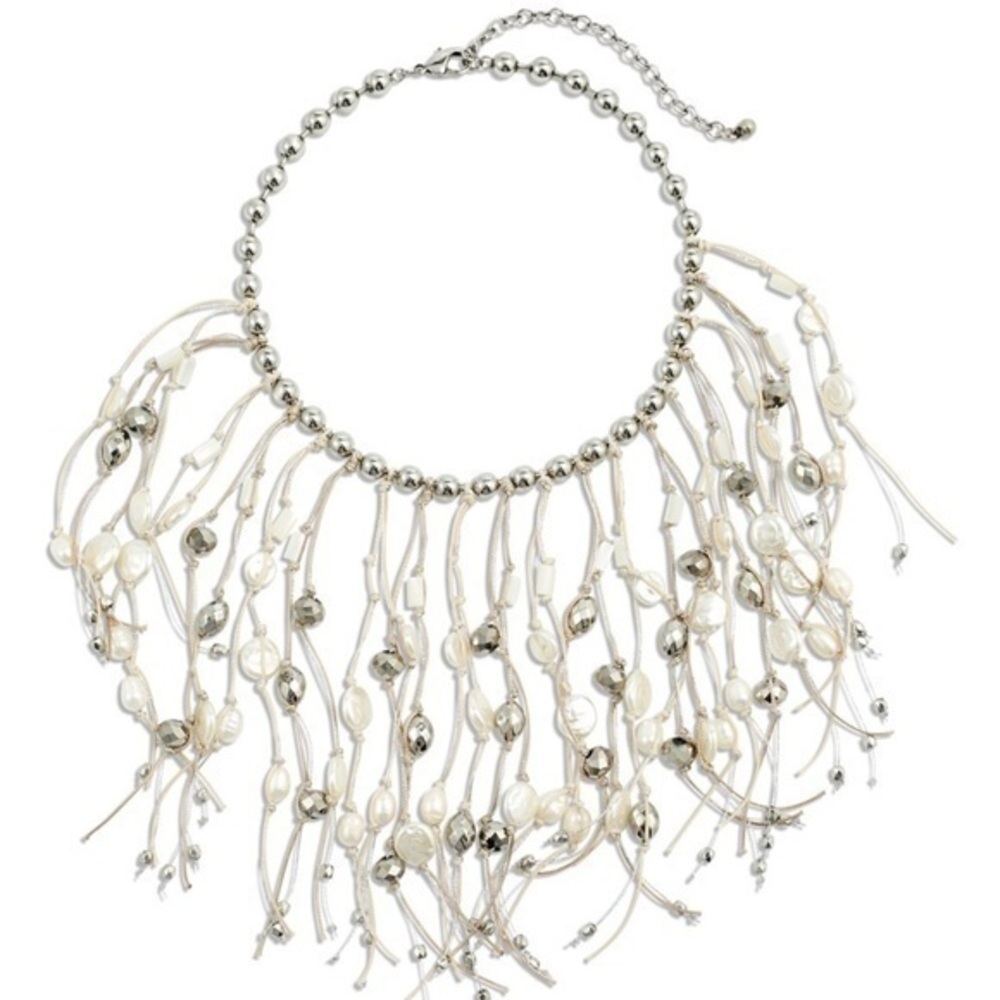 CHICOS beaded cascade Fringe faux pearl necklace